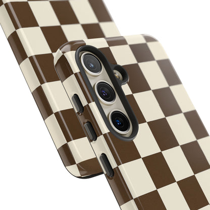 Mocha Checkerboard Phone Case | Neutral Aesthetic Checkered iPhone & Samsung Tough Case