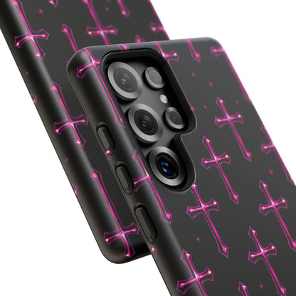 Neon Pink Cross Pattern Phone Case | Tough Protective Case for Iphone, Samsung Galaxy and Pixel