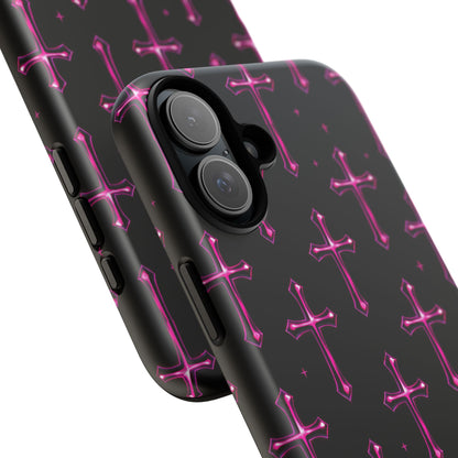 Neon Pink Cross Pattern Phone Case | Tough Protective Case for Iphone, Samsung Galaxy and Pixel