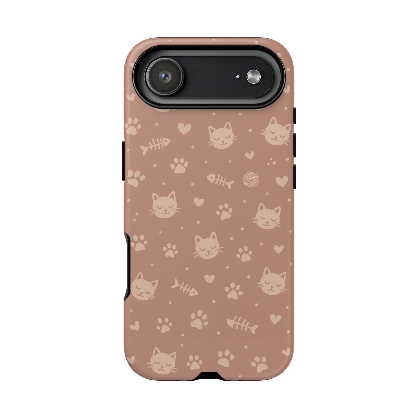 Cute Cat Pattern Phone Case | Paw Prints, Fishbone & Yarn Design Tough Case