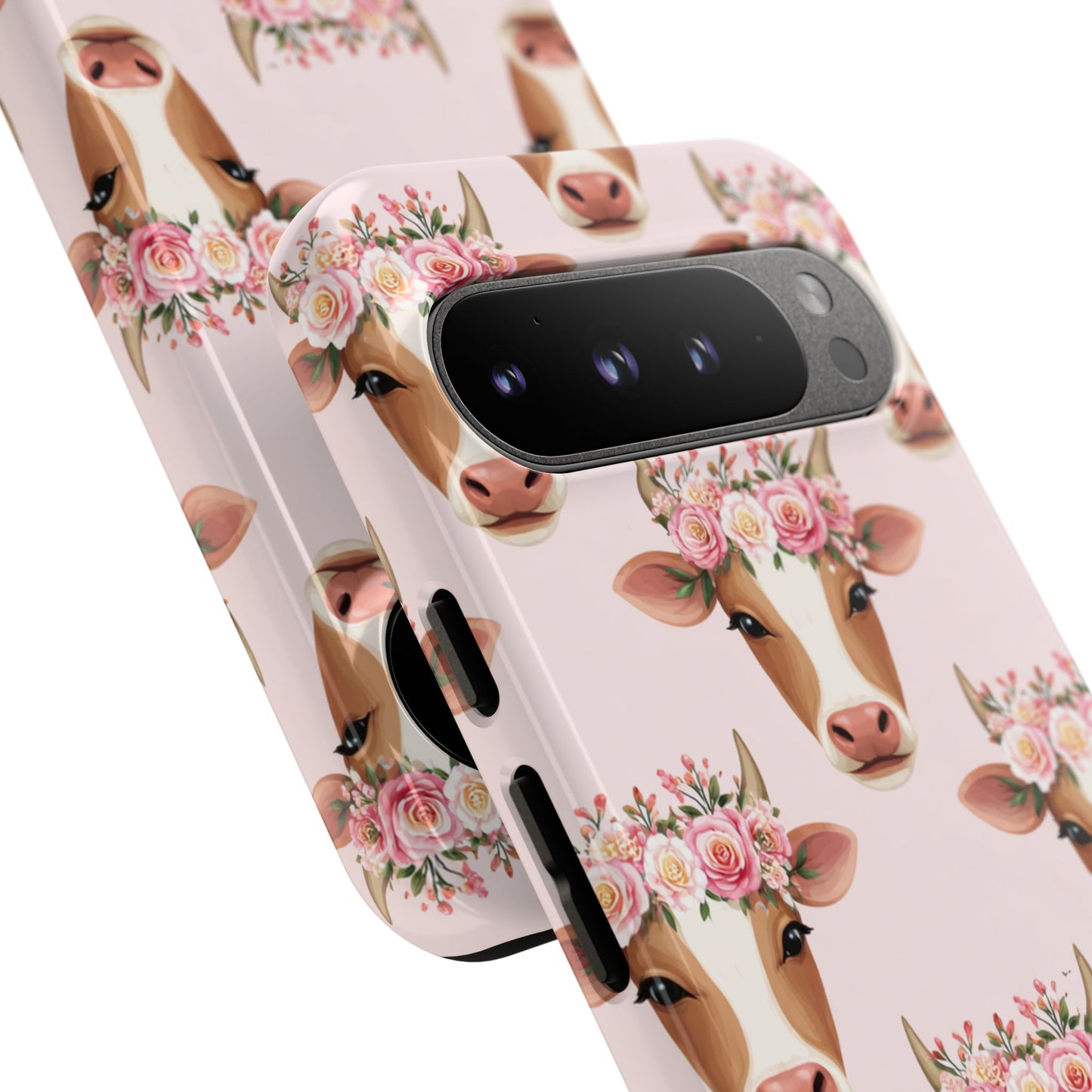 Floral Cow Phone Case – Cute Pink Cow Print Tough Protective Case for Iphone, Samsung Galaxy and Pixel