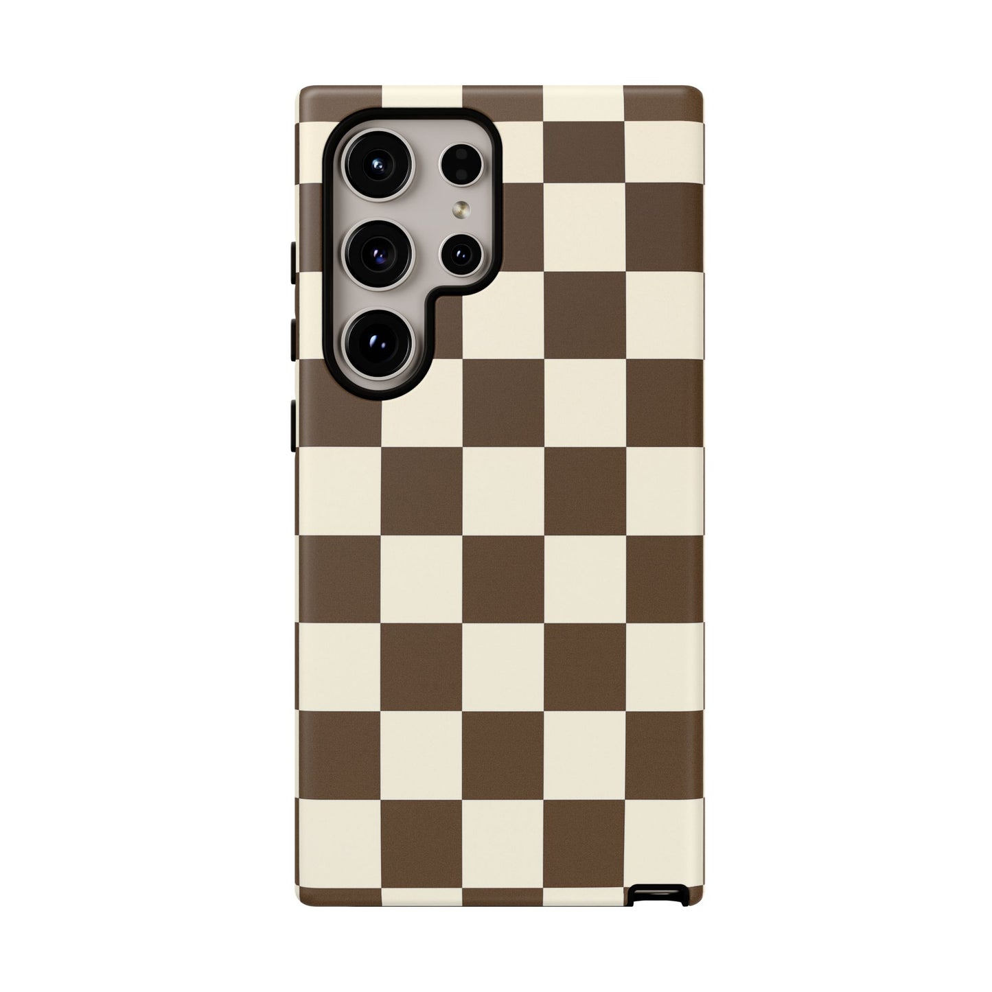 Mocha Checkerboard Phone Case | Neutral Aesthetic Checkered iPhone & Samsung Tough Case