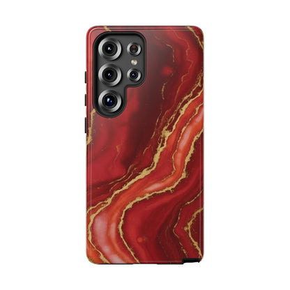 Red Agate Marble Phone Case – Gold Vein Luxury Stone Tough Case (iPhone, Samsung, Pixel)