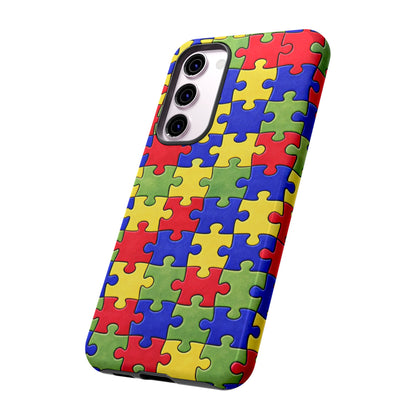 Colorful Puzzle Phone Case, Autism Awareness Jigsaw Design, Tough Protective Case, iPhone & Samsung Case, Vibrant Puzzle Pattern