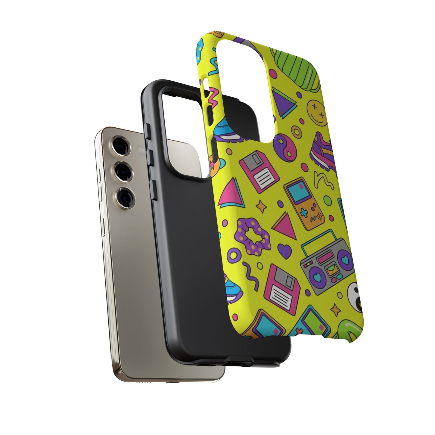 90s Retro Neon Phone Case – Y2K Nostalgia Colorful Icons Tough Protective Case