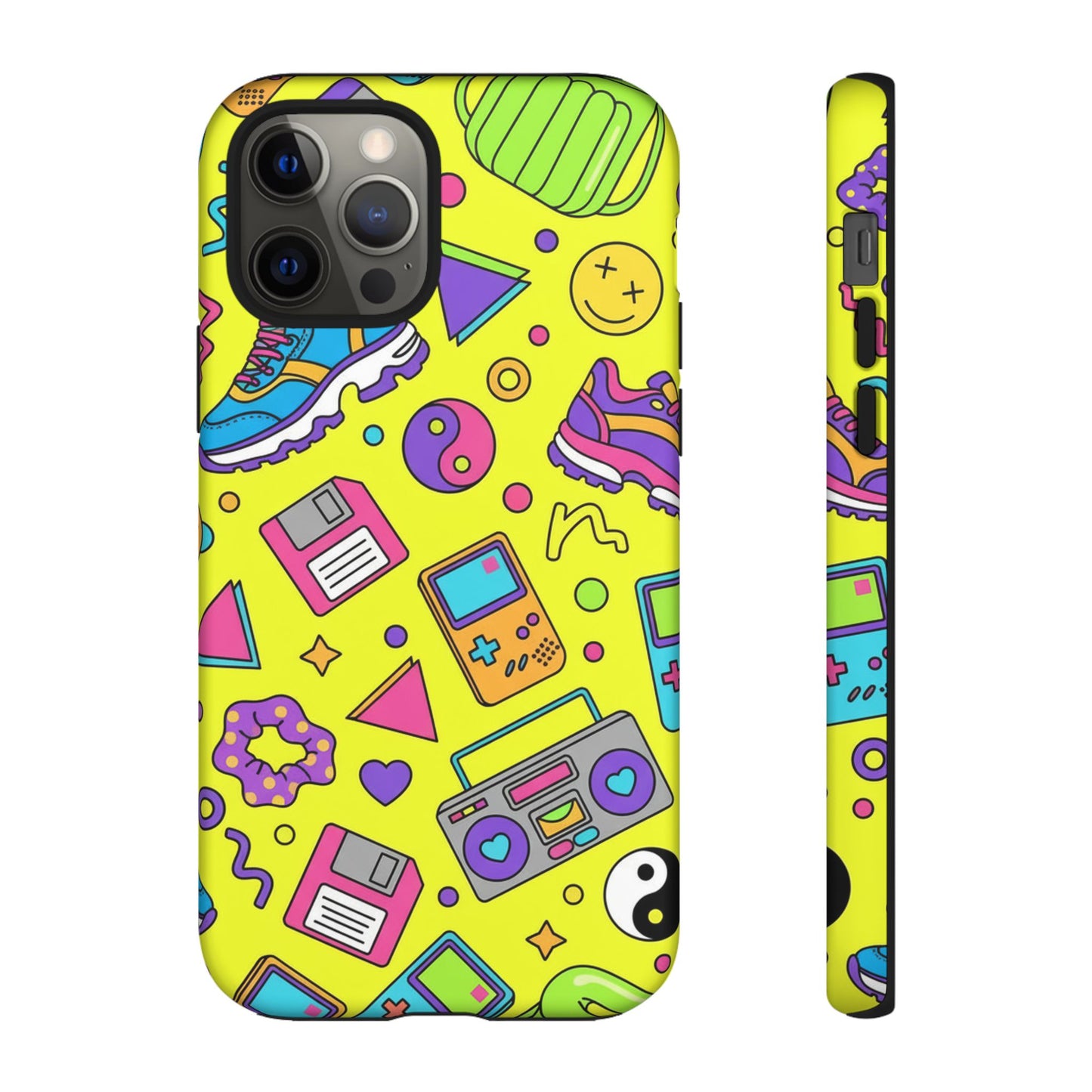 90s Retro Neon Phone Case – Y2K Nostalgia Colorful Icons Tough Protective Case