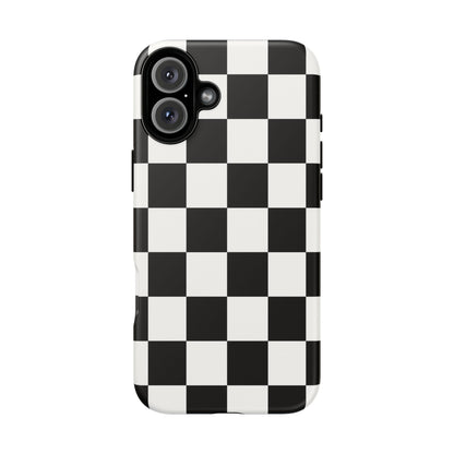 Black & White Checkerboard Phone Case – Classic Aesthetic Tough Protective Case