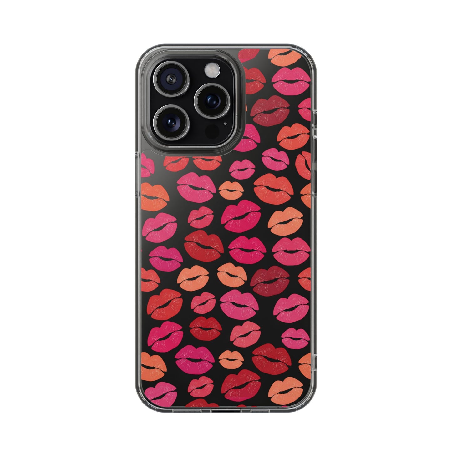 Kiss Print Clear Phone Case | Red Lip Pattern Impact-Resistant Case
