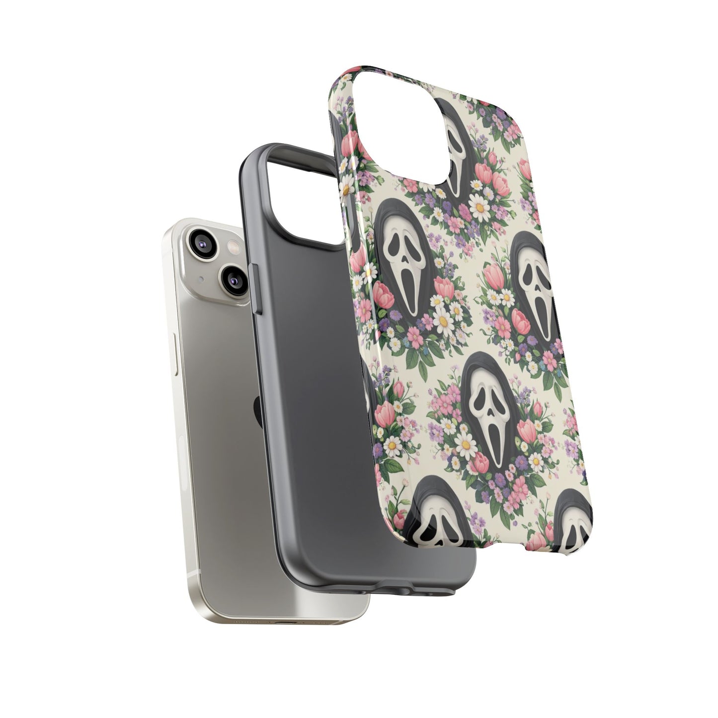 Floral Ghost Face Aesthetic Phone Case – Cute Spooky Tough Cover