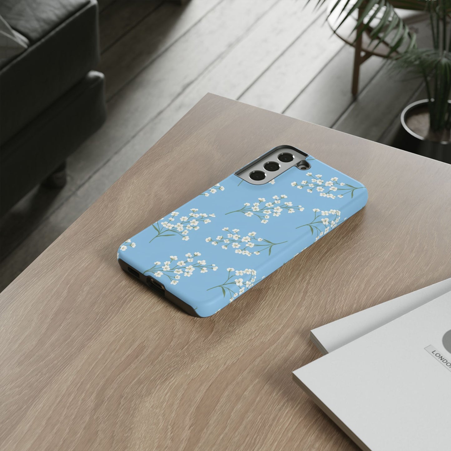 Baby’s Breath Floral Phone Case – Blue Minimal Flower Aesthetic Tough Case