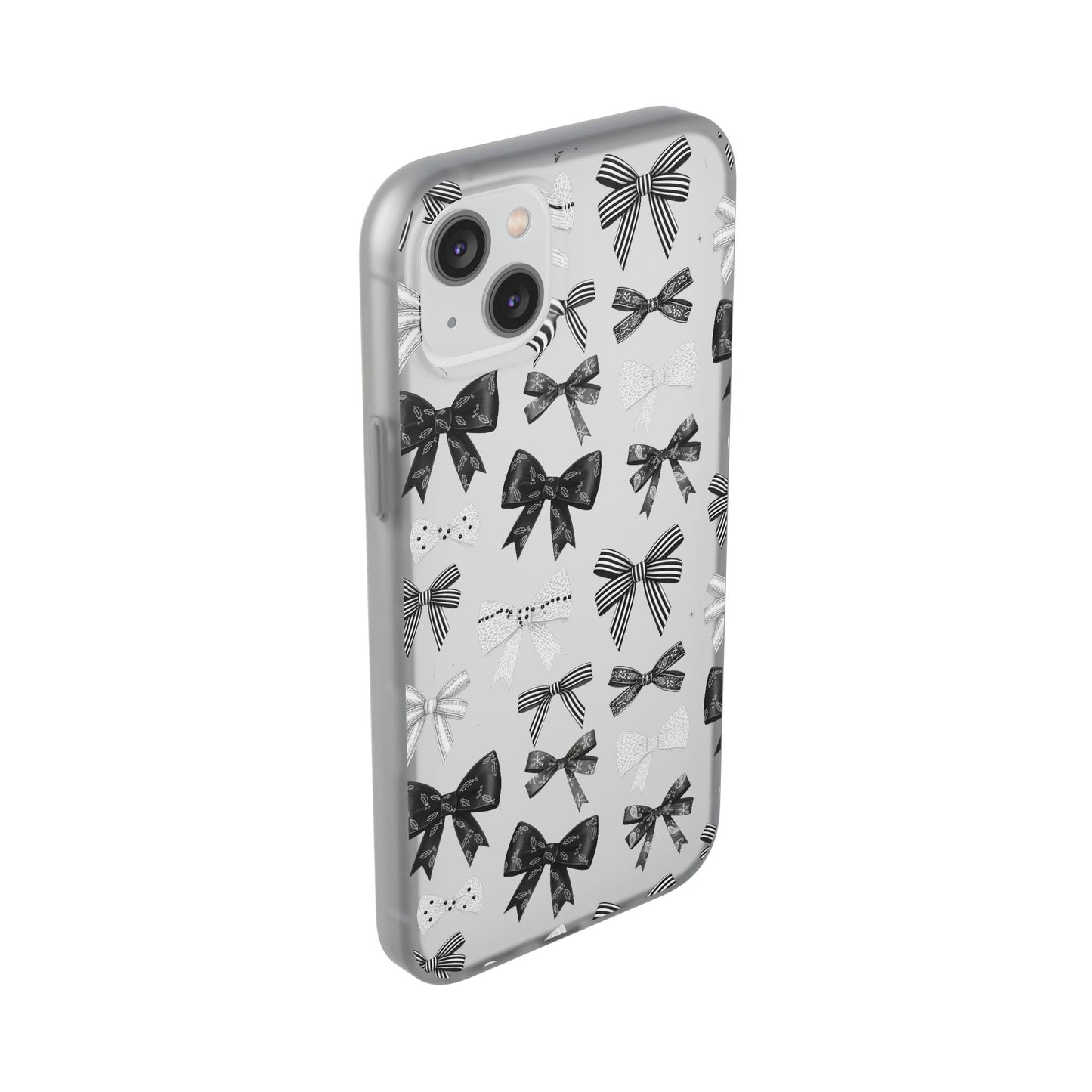 Black & White Bow Pattern Phone Case | Minimal Coquette Flexi Case