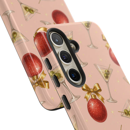 Cocktail Ornament Phone Case – Pink Martini & Cherry Pattern | Glossy or Matte for Iphone, Samsung Galaxy and Pixel