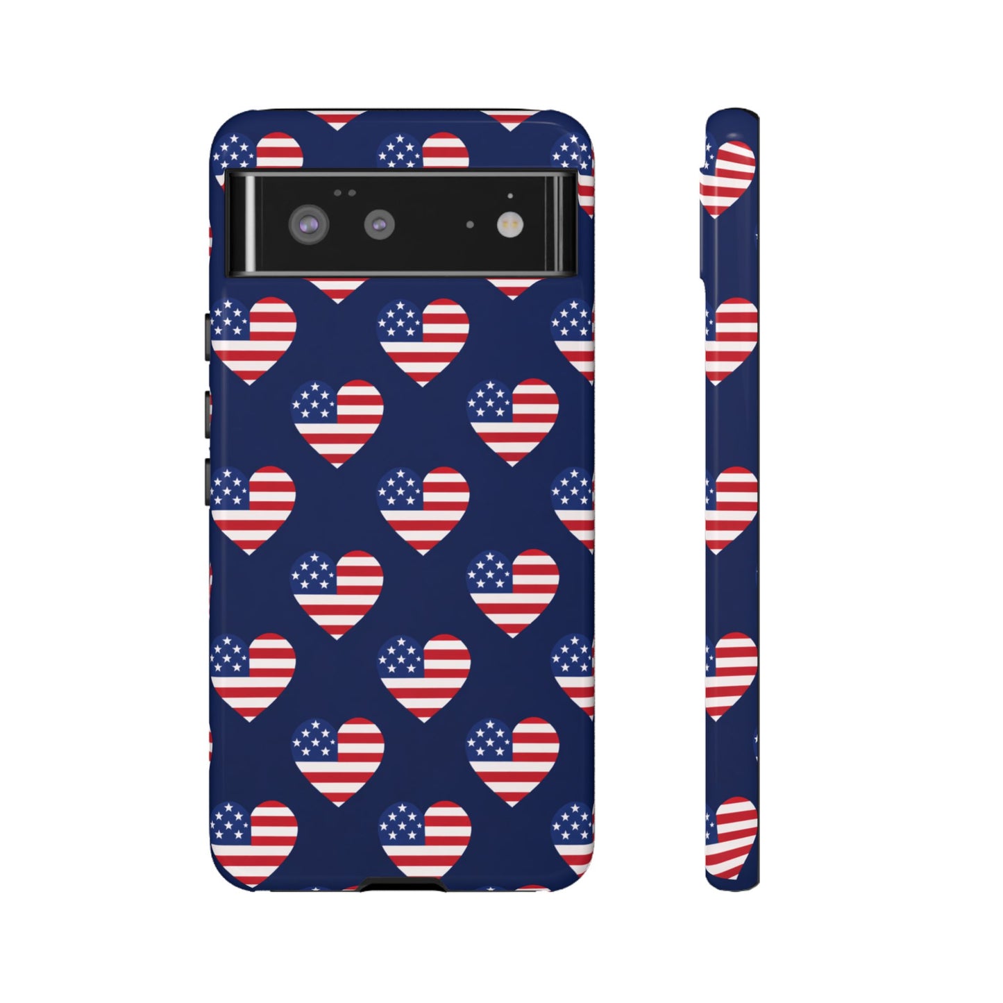 Patriotic American Flag Heart Phone Case – Tough Shockproof, USA Stars & Stripes for Iphone, Samsung Galaxy and Pixel