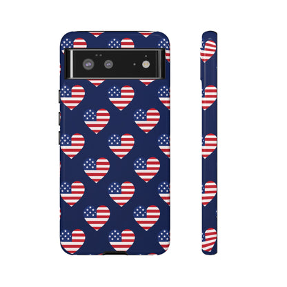 Patriotic American Flag Heart Phone Case – Tough Shockproof, USA Stars & Stripes for Iphone, Samsung Galaxy and Pixel