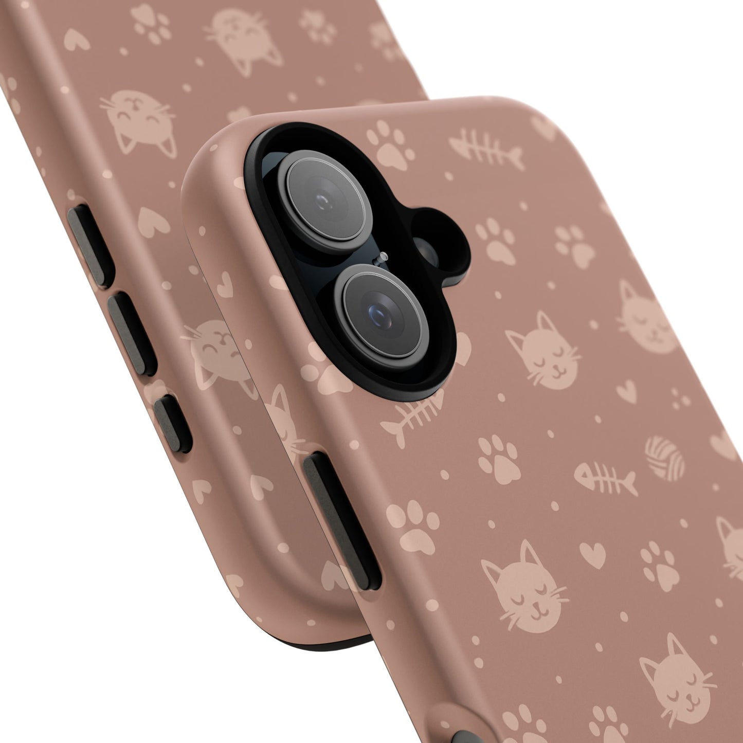 Cute Cat Pattern Phone Case | Paw Prints, Fishbone & Yarn Design Tough Case