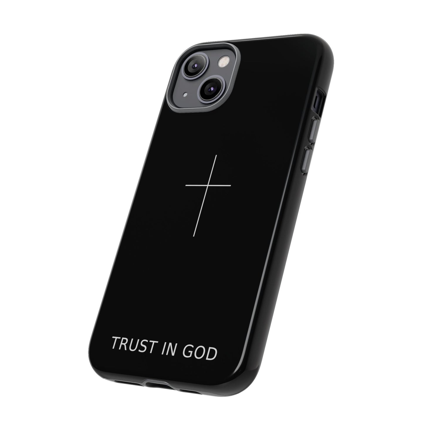 Trust in God Phone Case Minimal Cross Christian Black Tough Cover