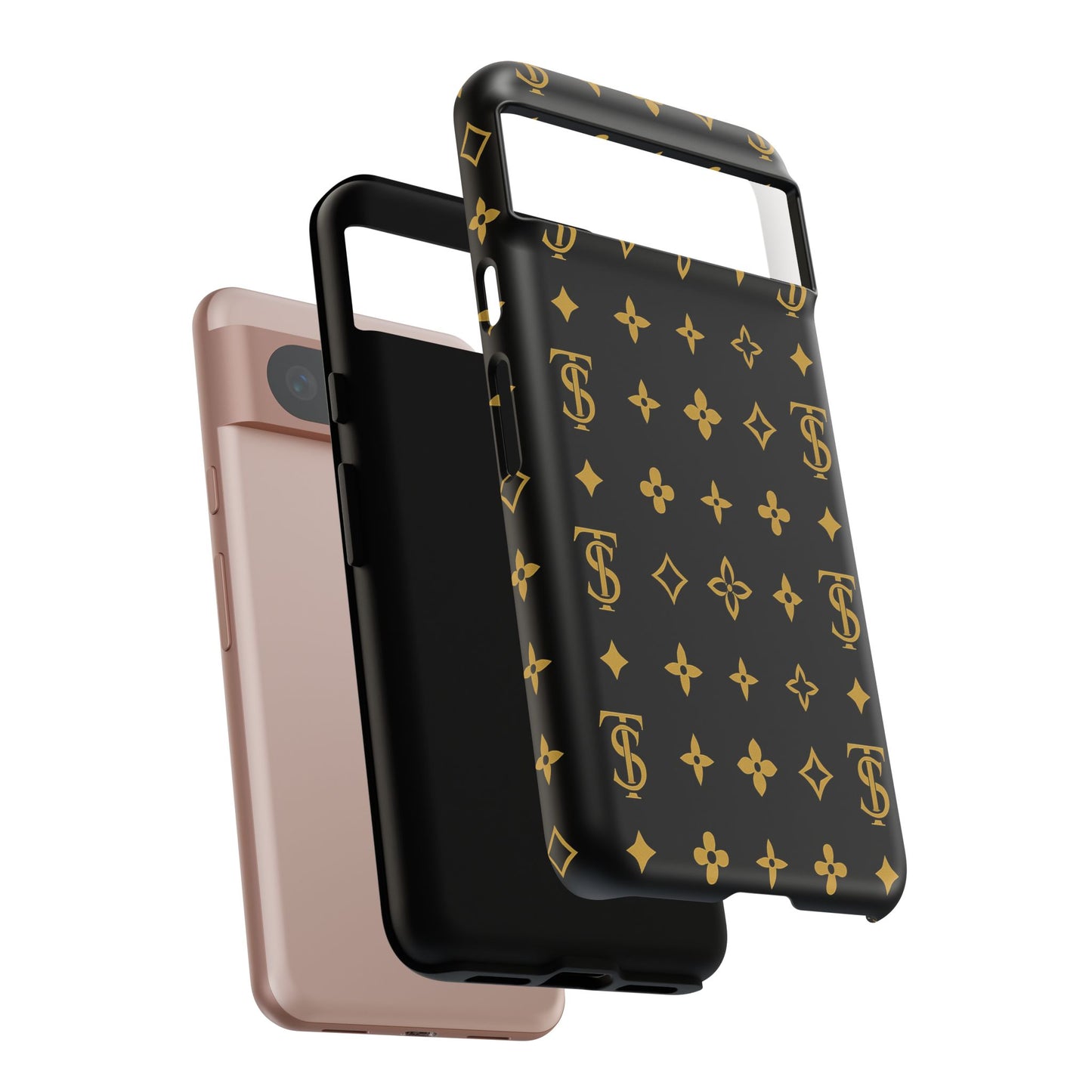 Gold Monogram Pattern Tough Phone Case | Black & Gold Luxury Design for Iphone, Samsung Galaxy and Pixel