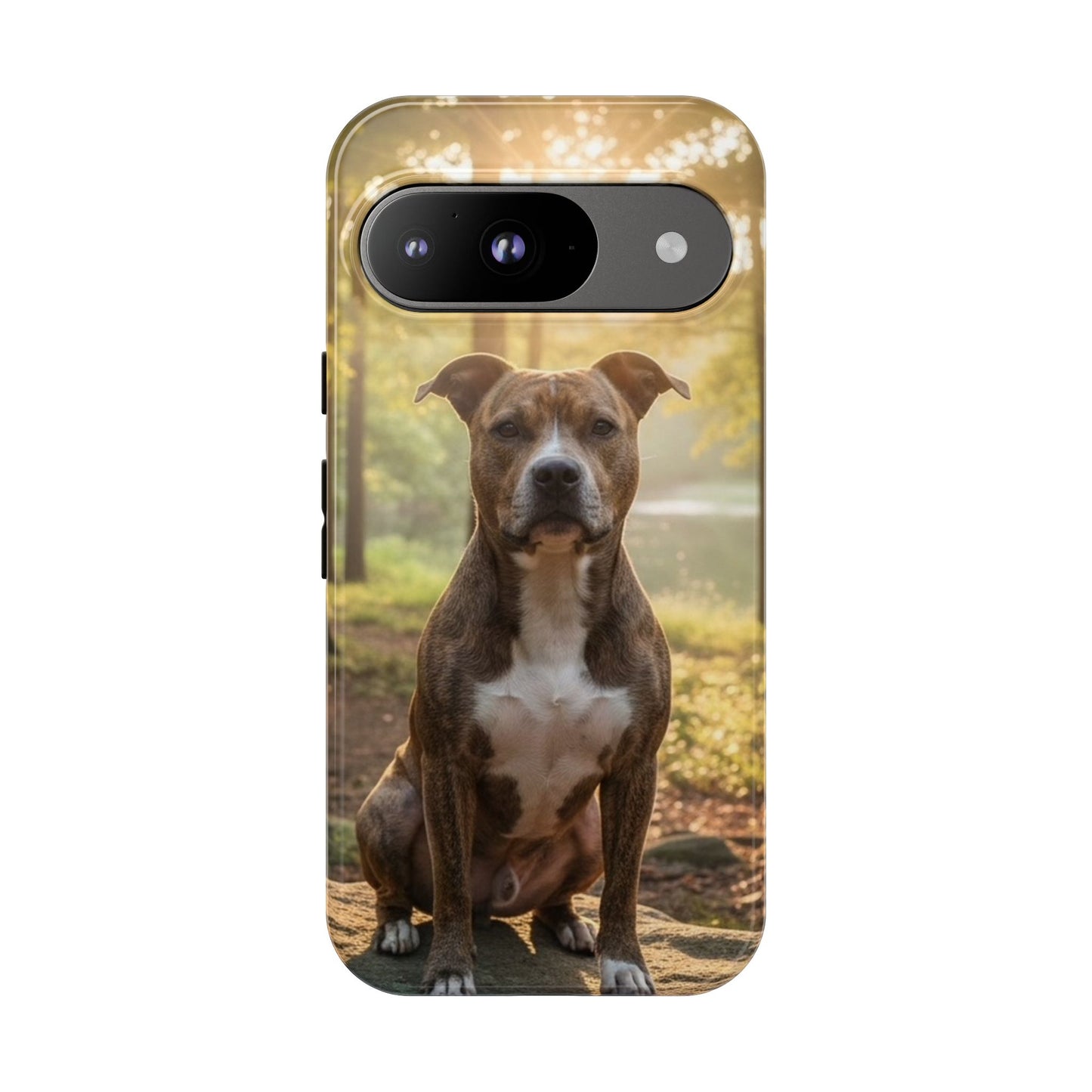 Pitbull Portrait Phone Case | Dog Lover Tough Case, Sunset Forest