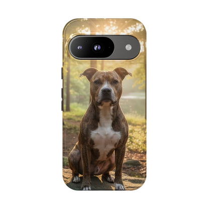 Pitbull Portrait Phone Case | Dog Lover Tough Case, Sunset Forest