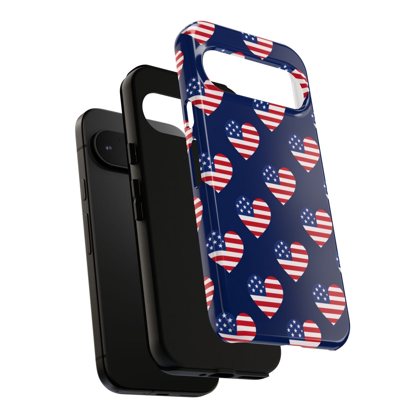 Patriotic American Flag Heart Phone Case – Tough Shockproof, USA Stars & Stripes for Iphone, Samsung Galaxy and Pixel
