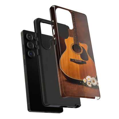 Acoustic Guitar Daisy Phone Case | Rustic Music Lover Tough Cover