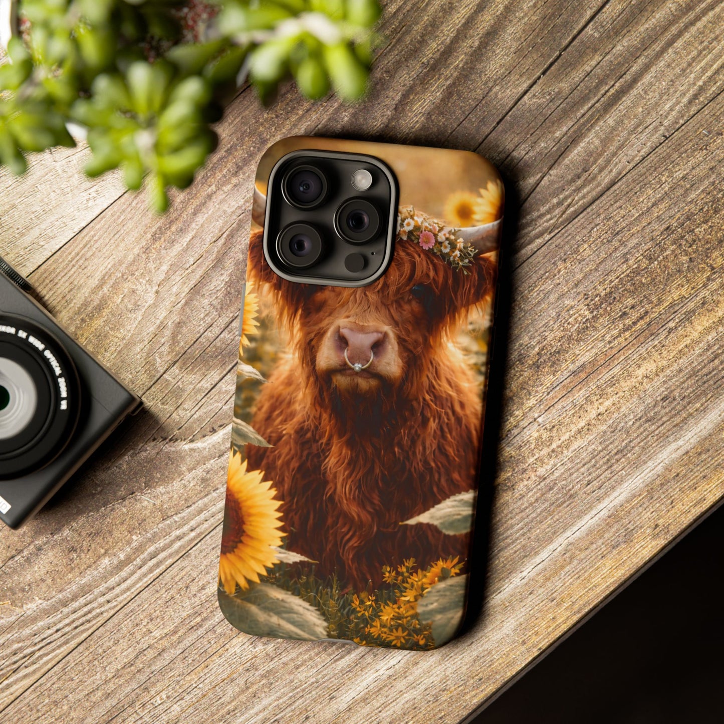 Highland Cow Sunflower Phone Case | Floral Farmhouse iPhone, Samsung Galaxy and Pixel Cover