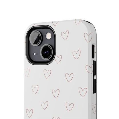 Hand-Drawn Hearts Tough Phone Case | Minimal Pink Heart Pattern