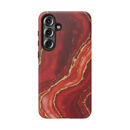 Red Agate Marble Phone Case – Gold Vein Luxury Stone Tough Case (iPhone, Samsung, Pixel)