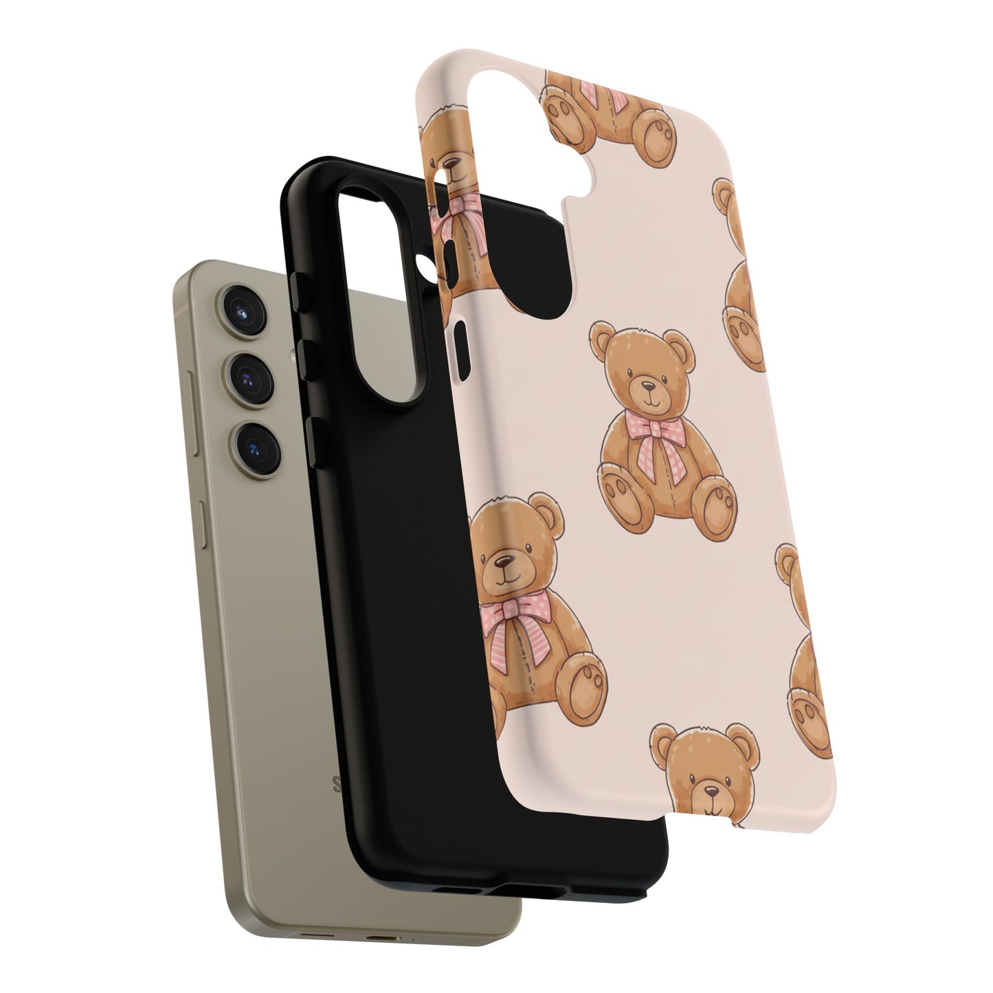 Teddy Bear Phone Case | Cute Coquette Aesthetic Pink Bear Pattern Case | Kawaii Soft Girl iPhone & Samsung Tough Protective Case