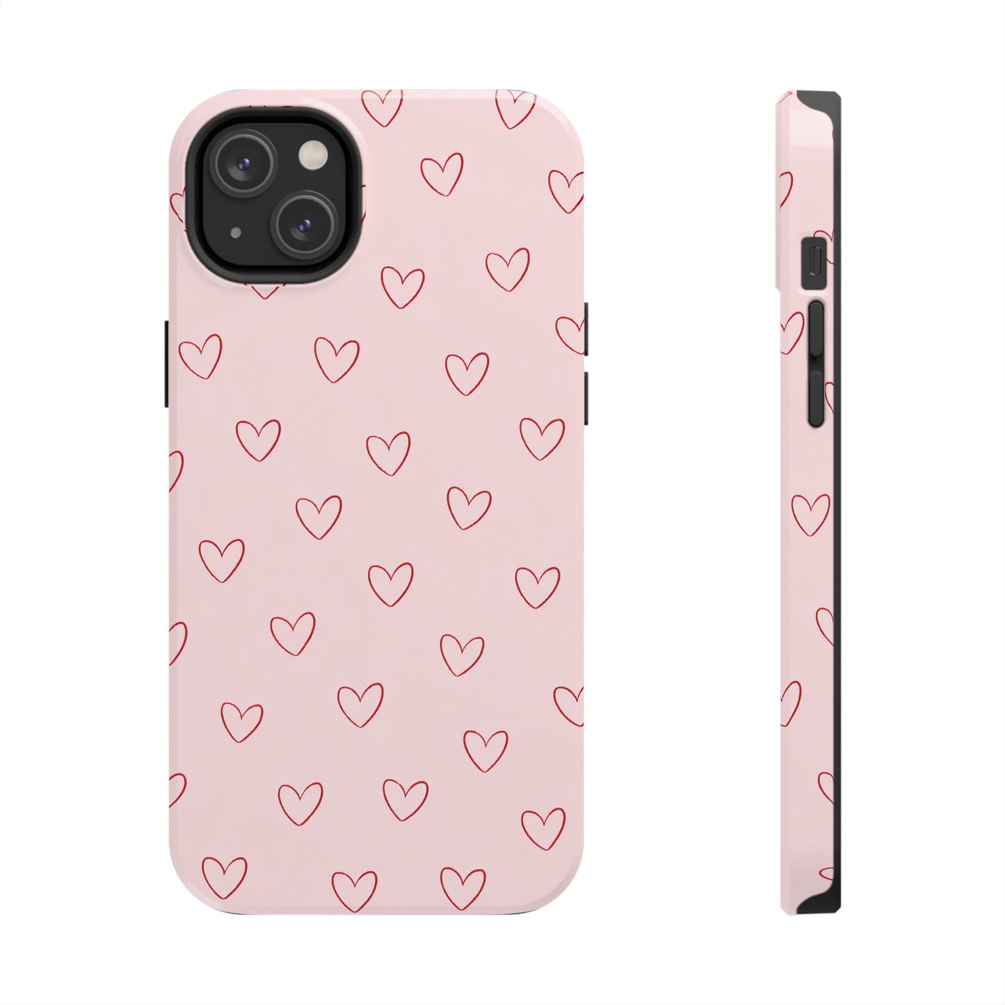 Pink Doodle Hearts Phone Case | Minimal Cute Heart Pattern Tough Case