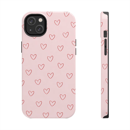 Pink Doodle Hearts Phone Case | Minimal Cute Heart Pattern Tough Case