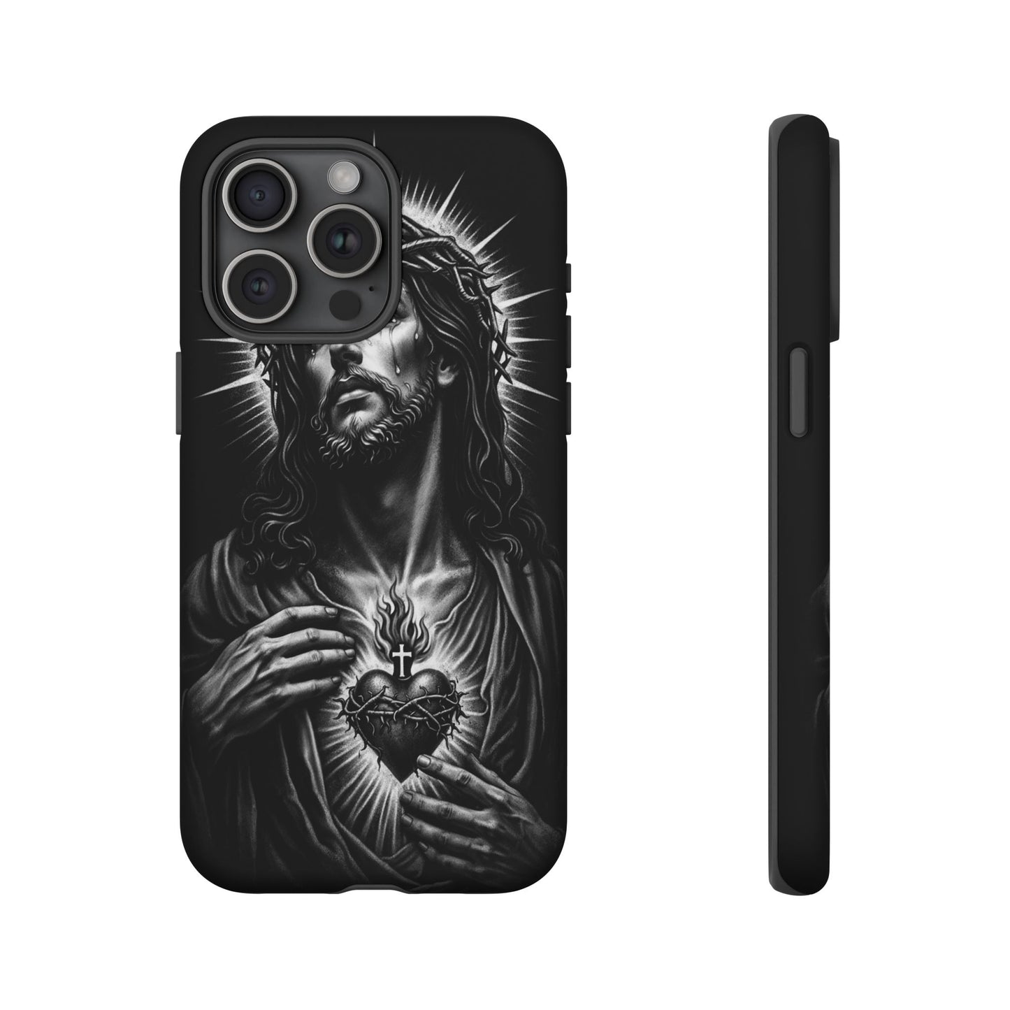 Jesus Sacred Heart Phone Case Black White Christian Faith Aesthetic
