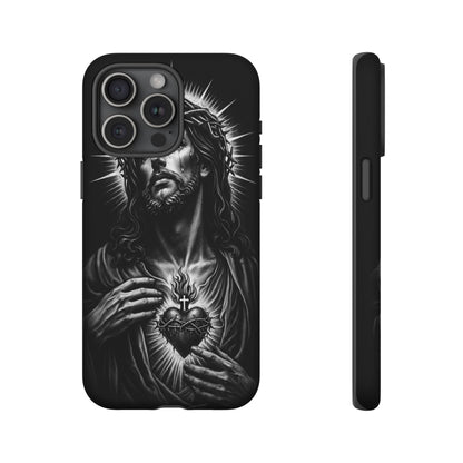 Jesus Sacred Heart Phone Case Black White Christian Faith Aesthetic