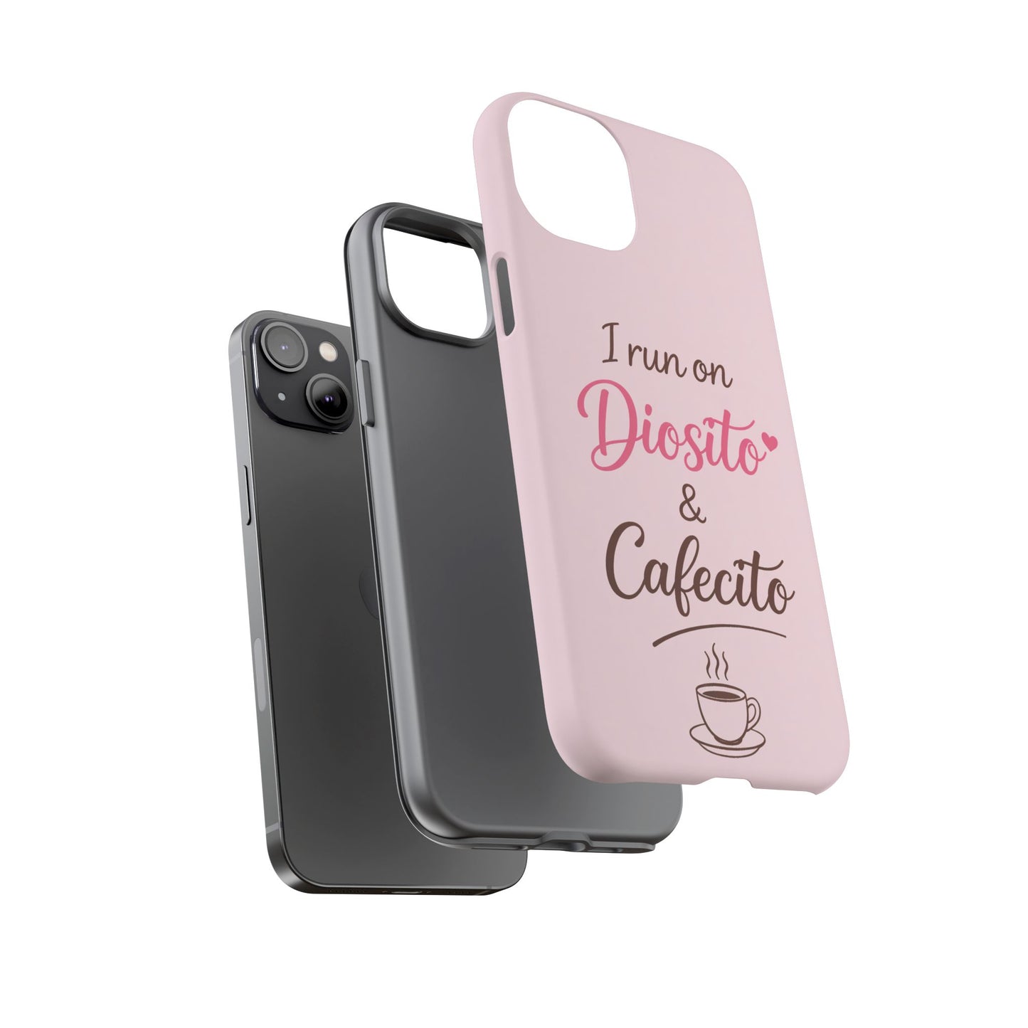 I Run on Diosito y Cafecito Phone Case, Pink Aesthetic Latina Faith Coffee Case, Girly Protective iPhone Samsung Cover