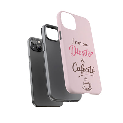 I Run on Diosito y Cafecito Phone Case, Pink Aesthetic Latina Faith Coffee Case, Girly Protective iPhone Samsung Cover