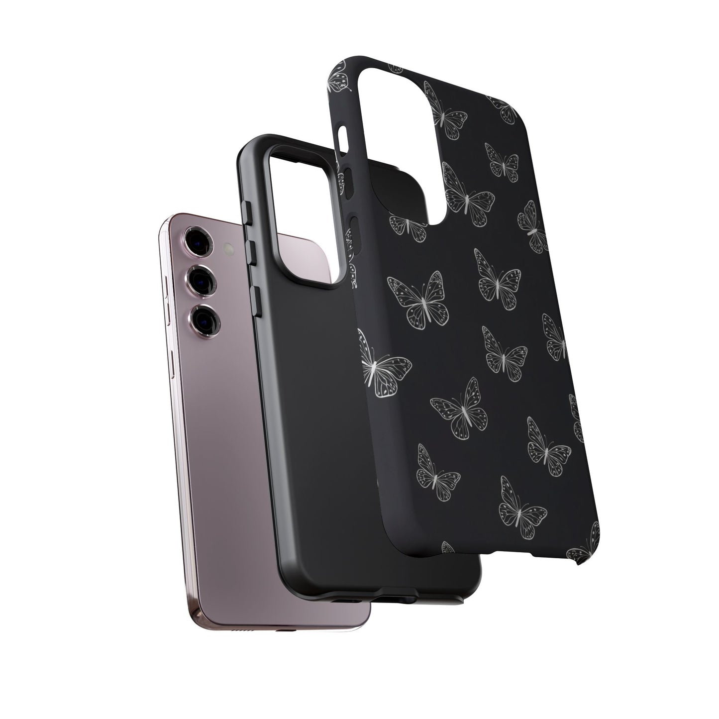 White Butterfly Pattern Phone Case – Dark Aesthetic Monochrome Tough Cover