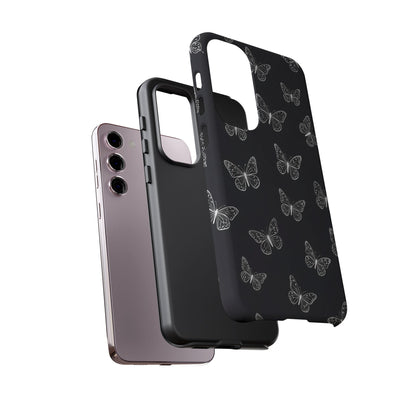 White Butterfly Pattern Phone Case – Dark Aesthetic Monochrome Tough Cover