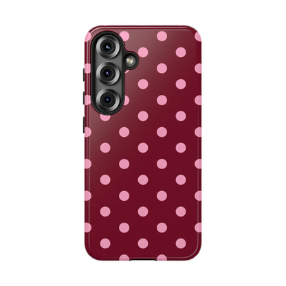 Pink Polka Dot Phone Case – Cute Aesthetic Tough Protective Phone Cover for Iphone, Samsung Galaxy and Pixel