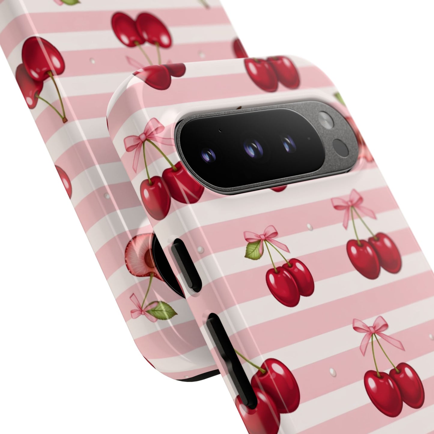 Coquette Cherry Bow Phone Case | Cute Pink Aesthetic Cherry Pattern Tough Case for iPhone & Samsung