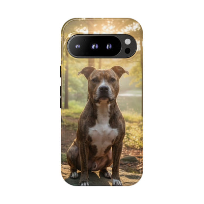 Pitbull Portrait Phone Case | Dog Lover Tough Case, Sunset Forest