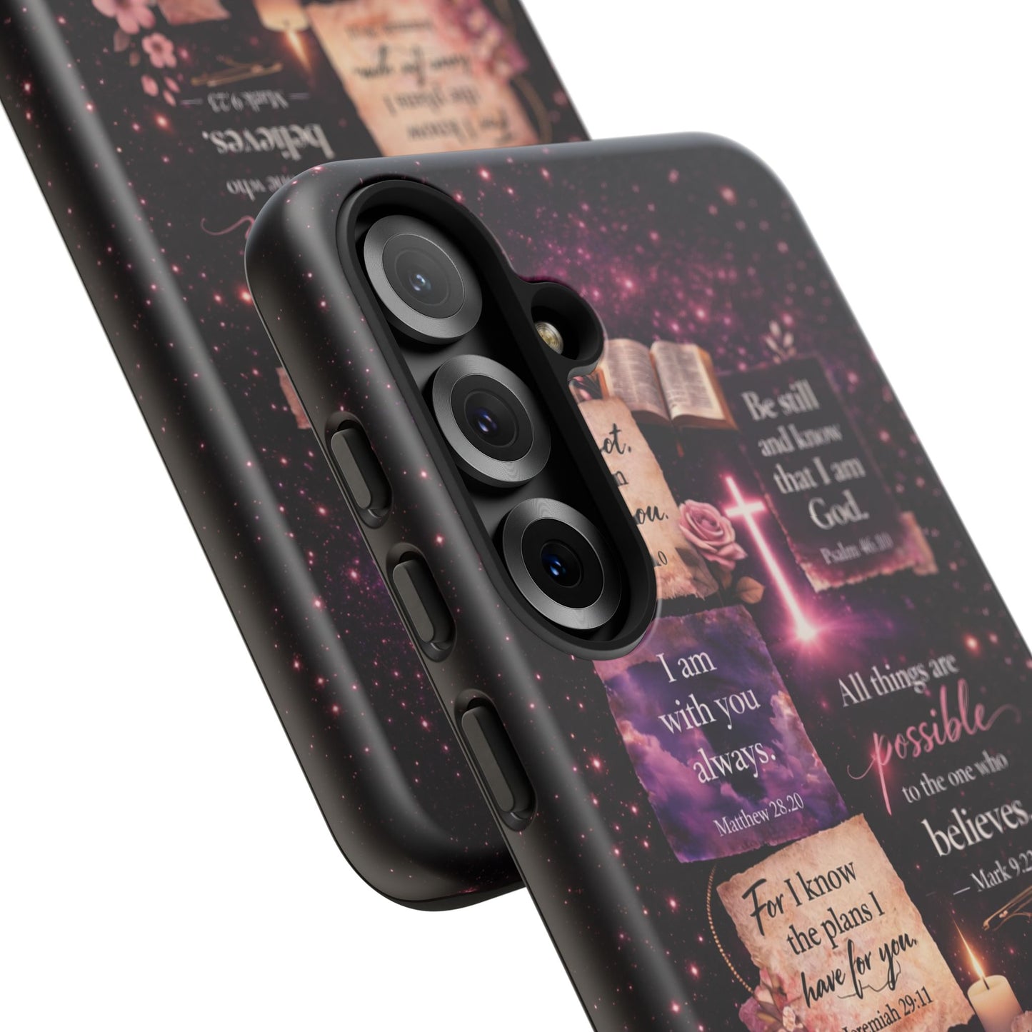 Christian Bible Verse Phone Case Pink Floral Faith Tough Protective Cover Gift