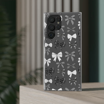 Black & White Bow Pattern Phone Case | Minimal Coquette Flexi Case