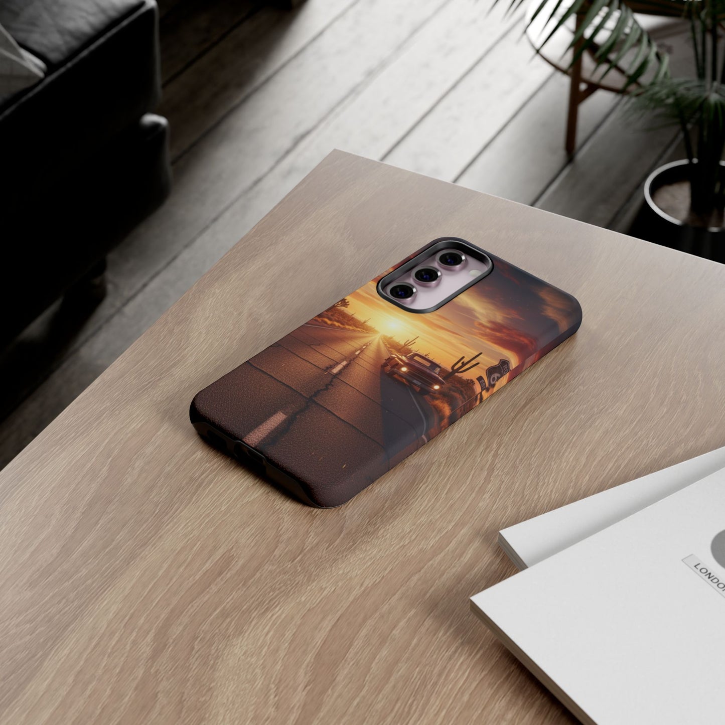 Route 66 Sunset Desert Highway Phone Case – Road Trip Travel Aesthetic Tough Case