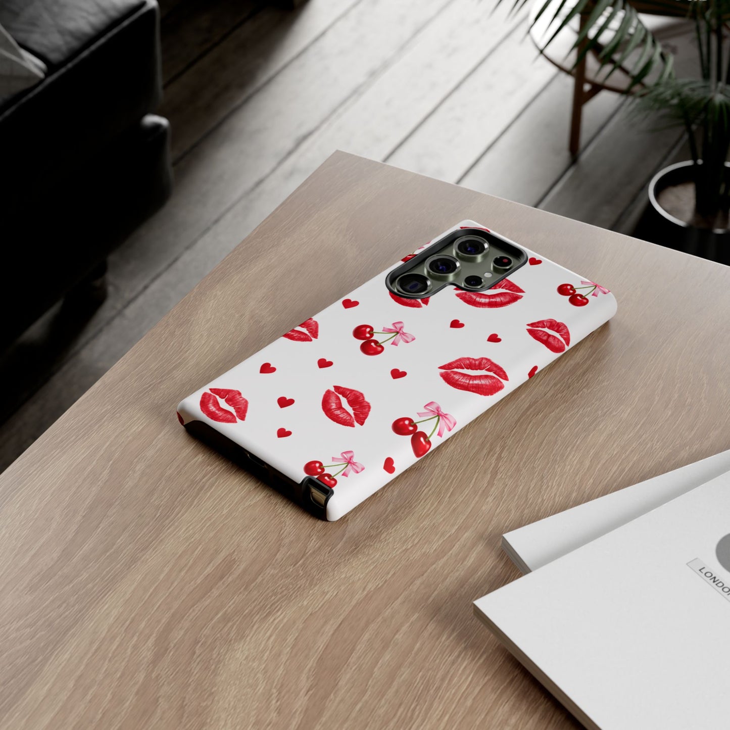 Red Lips & Cherry Phone Case – Y2K Retro Aesthetic Tough Cover