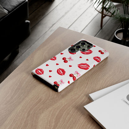 Red Lips & Cherry Phone Case – Y2K Retro Aesthetic Tough Cover