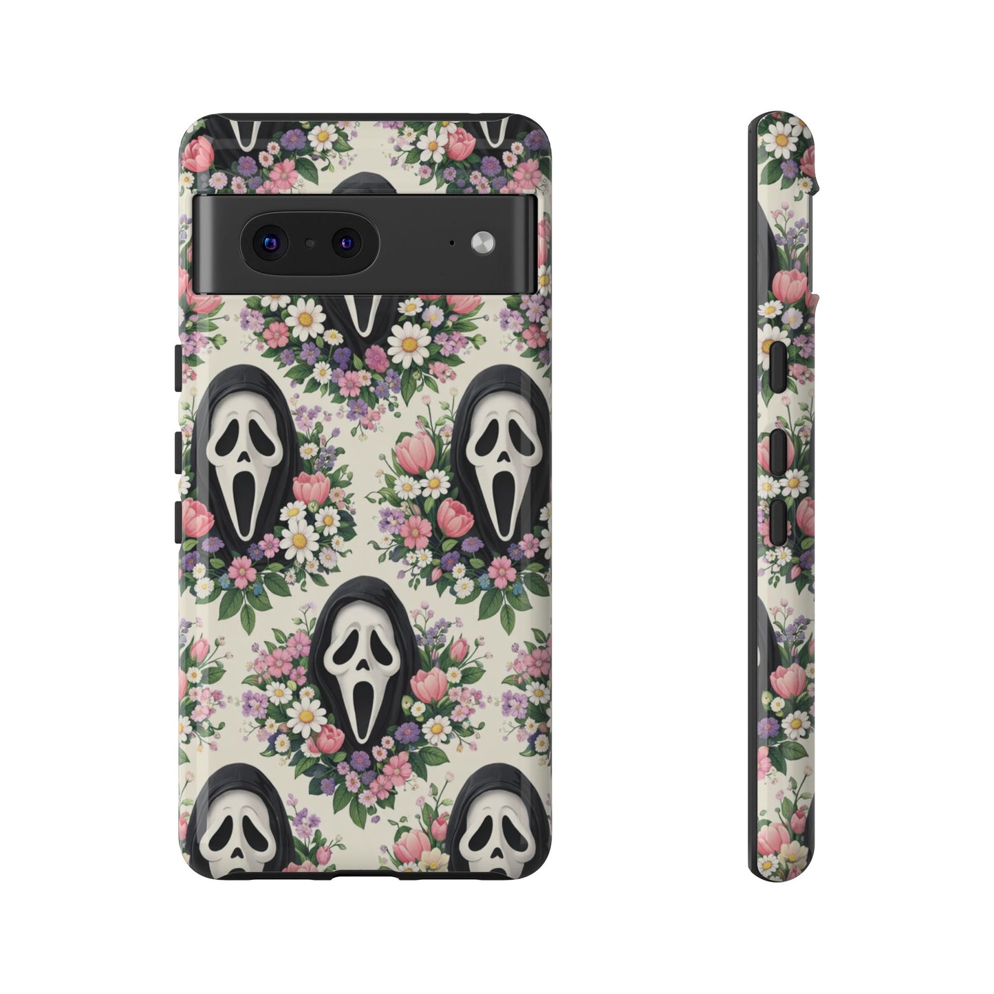 Floral Ghost Face Aesthetic Phone Case – Cute Spooky Tough Cover