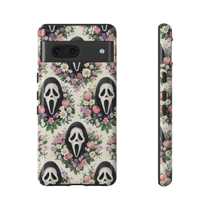 Floral Ghost Face Aesthetic Phone Case – Cute Spooky Tough Cover