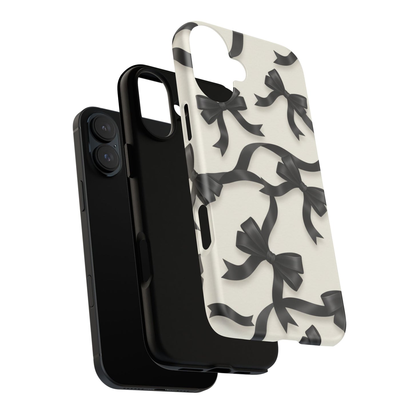 Black Ribbon Bow Phone Case, Minimal Bow Pattern Tough Protective Case