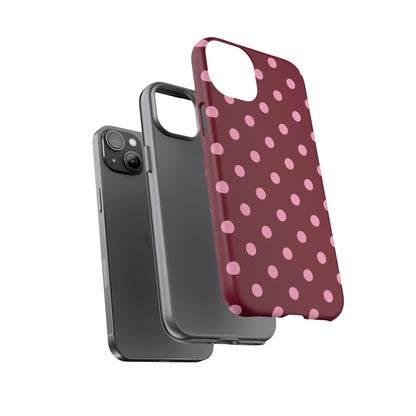 Pink Polka Dot Phone Case – Cute Aesthetic Tough Protective Phone Cover for Iphone, Samsung Galaxy and Pixel