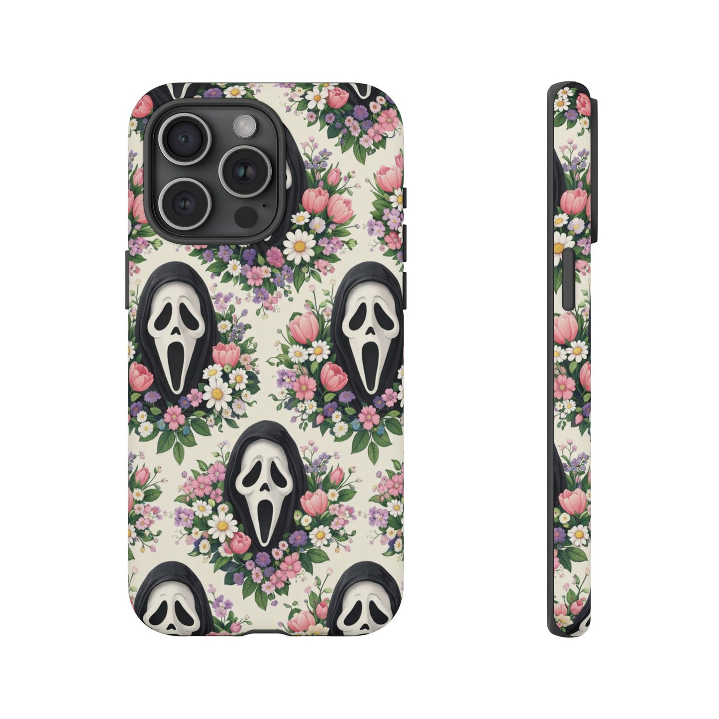 Floral Ghost Face Aesthetic Phone Case – Cute Spooky Tough Cover